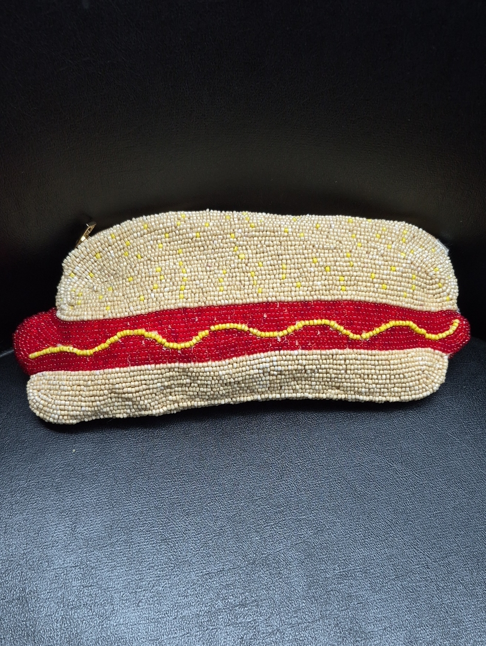 JENNY LEMONS- Beaded Hot Dog Pouch - Red & Cream